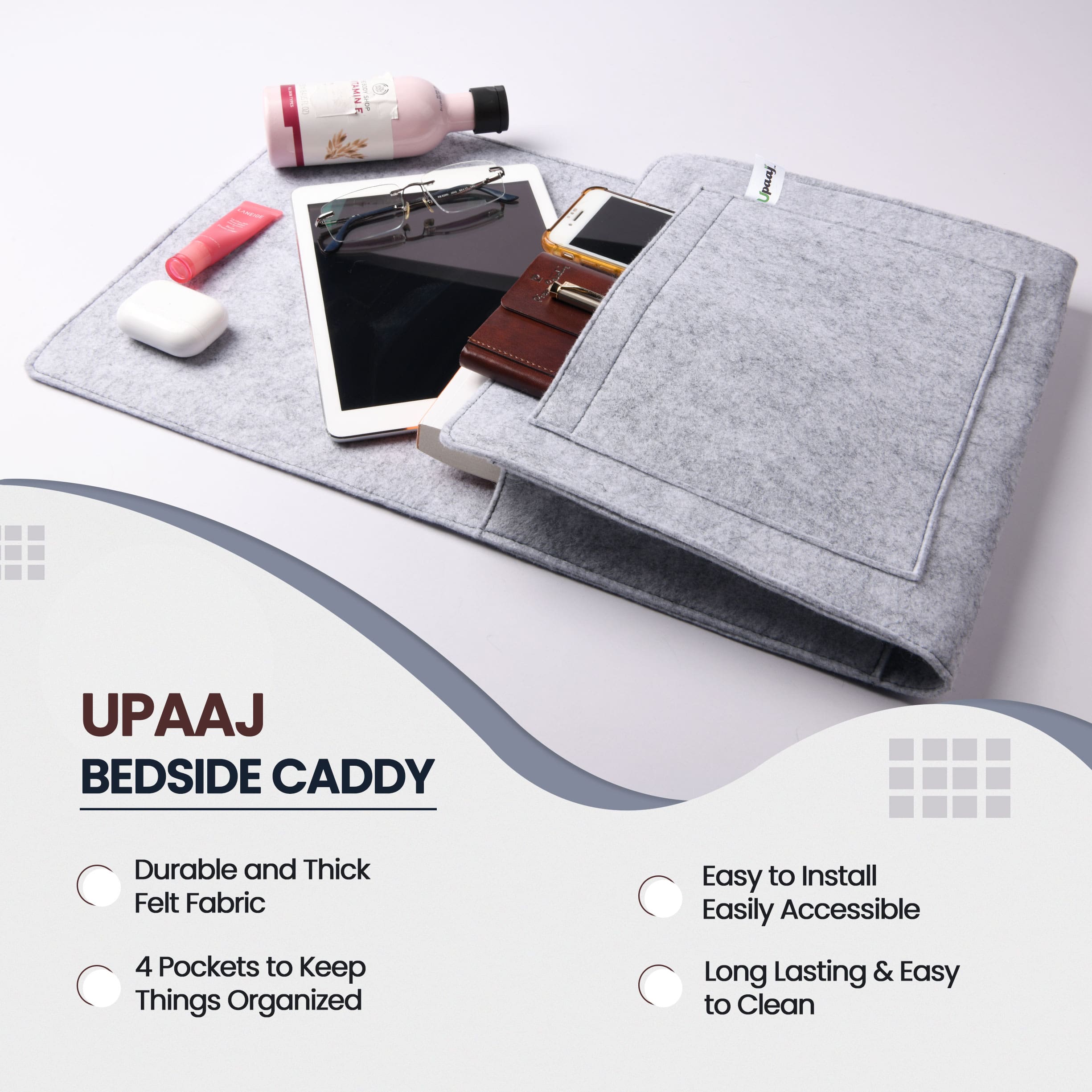 UPAAJ Bedside Pouch - Bed Side Storage Organiser and Bed Side Organizers