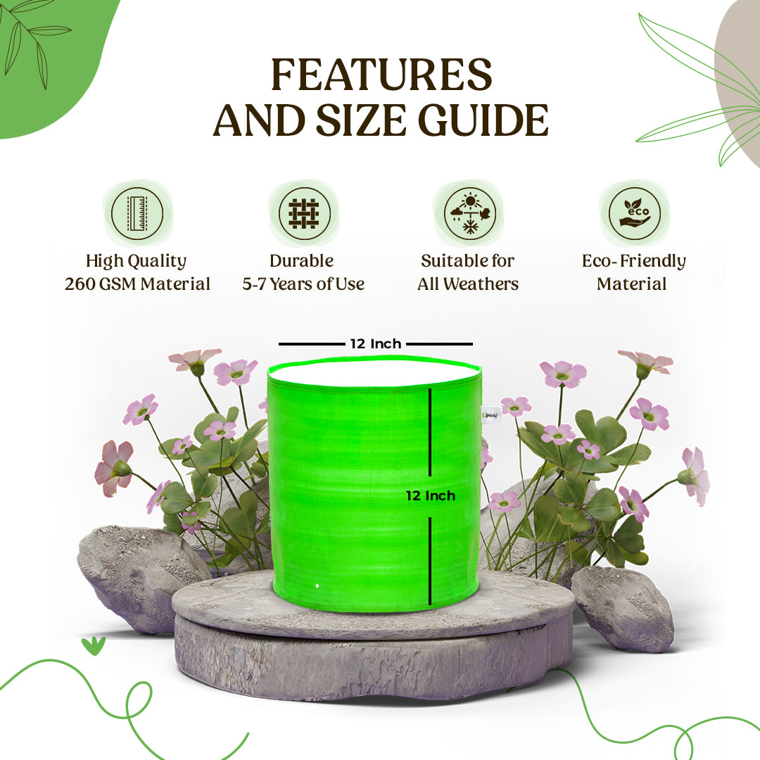 Features and size guide of HDPE 12X12 grow bags 